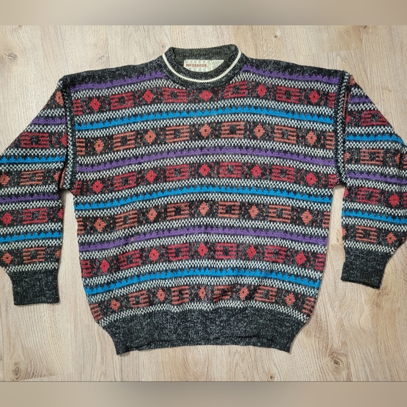 Vintage Mcgregor Knit Sweater Colorful Pattern 80s XL Aztec Abstract Grandpa - Picture 1 of 4